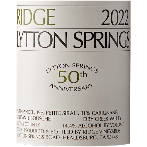2022 Ridge Lytton Springs Zinfandel, Dry Creek Valley 1500ML (96 Points - Wine Enthusiast; 95 Points - Wine Spectator; 95 Points - James Suckling)