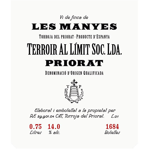 2019 Terroir al Limit "Les Manyes" Priorat 750ML